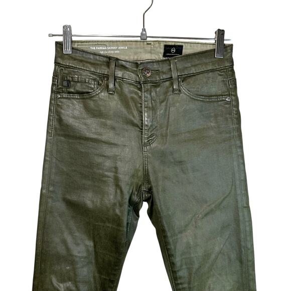 Adriano Goldschmied Farrah Faux Leather Skinny Ankle Coated Jeans Green 24R USA - Picture 3 of 12
